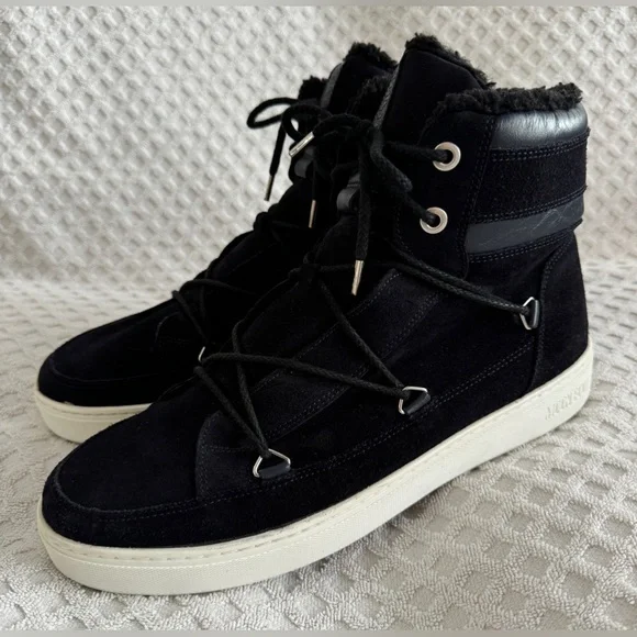 Tecnica Moon Boots Mercury High Paris Boot Black Suede Leather Faux Fur Size 10 - Picture 2 of 15